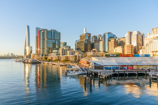 Sydney, Australia - May 01, 2026: Barangaroo skyline as seen from Pyrmont Bridge at sunset. Barangaroo is one of Sydney&rsquo;s newest and most exciting waterfront destination.