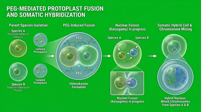 Pegmediated protoplast fusion and somatic hybridization process illustration