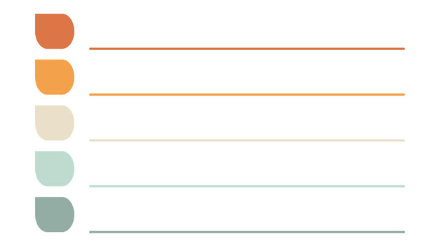 Simple bullet point list graphic with colorful tabs on the left