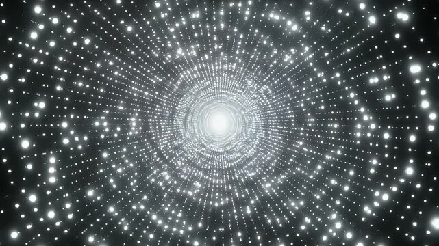 Abstract background of a futuristic digital tunnel with white lights
