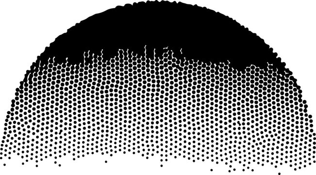 Halftone gradient dot pattern, black and white semicircle background, vector halftone effect, gradient texture