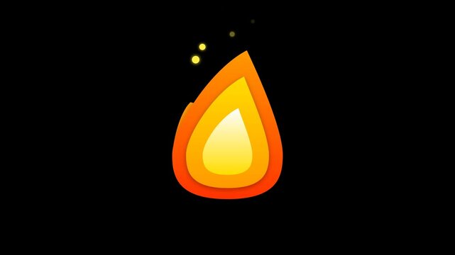 Minimalist Animated Fire Icon with Floating Particles on Black Background for Modern Digital Design