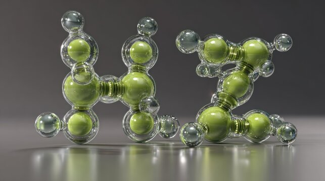 Abstract green three dimensional letter elements on reflective surface