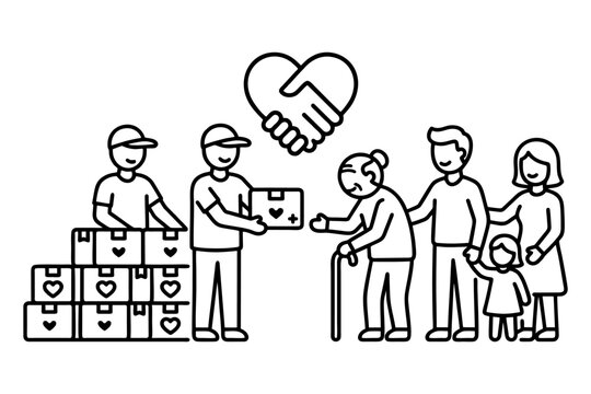 Volunteers Giving Relief Aid to Elderly People