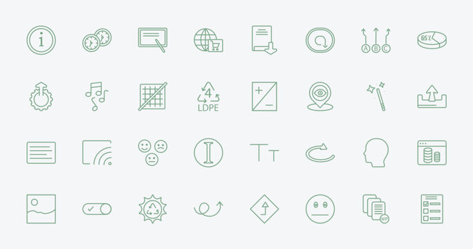 outline user interface icons set - information, hours, brightness, head. editable vector for web and mobile ui
