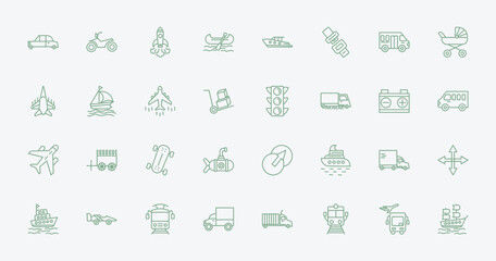 outline transport icons set - midget car, motorbike, semaphore, heavy vehicle. editable vector for web and mobile ui © IconArt