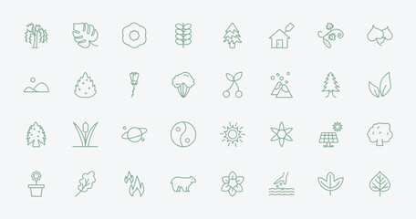 outline nature icons set - willow, philodendron, cherry leaf, solar. editable vector for web and mobile ui © IconArt