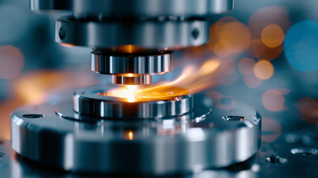An action-style shot of a semiconductor etching process with glowing plasma, positioned on the center-right rule of thirds intersection, the plasma movement follows a Fibonacci spi