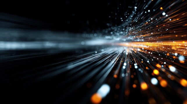 Abstract light trails in motion against dark background