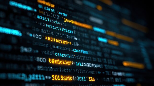 Abstract digital data stream background with glowing blue and yellow lines