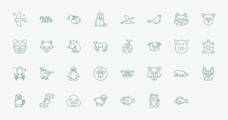 outline animals icons set - manta ray, snow leopard, puma, wolf. editable vector for web and mobile ui © IconArt