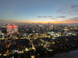 Fototapeta premium Twilight Skyline of Hoan Kiem District, Hanoi, Vietnam