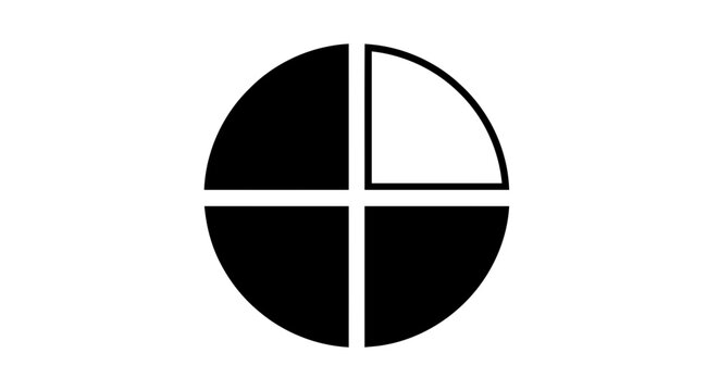 Vector illustration of black and white circular icon divided into four quadrants on a transparent background