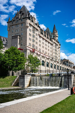 View of Fairmont Chateau Laurier and the Rideau Canal Locks. Ottawa, Canada - June 24, 2026.