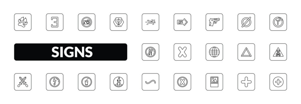 outline signs icons set - pet, there exists, khanda, positive. editable vector for web and mobile ui
