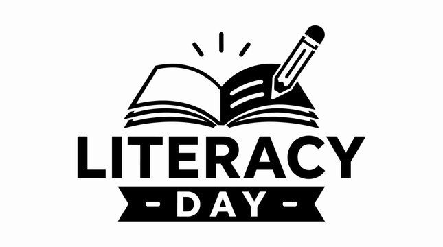 Literacy Day Open Book And Pencil Icon Illustration.
