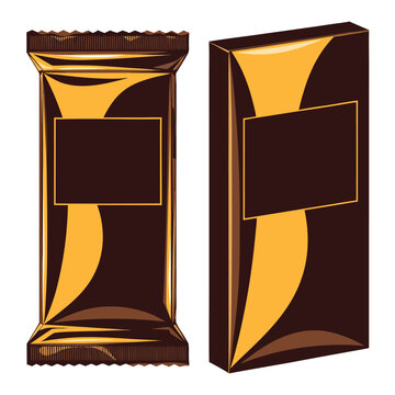 Chocolate Bar Foil Wrapper and Cardboard Box Packaging Mockup