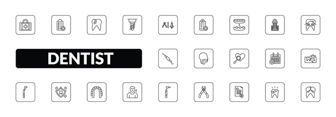 outline dentist icons set - aid, medical list, implant fixture, intraoral. editable vector for web and mobile ui © IconArt