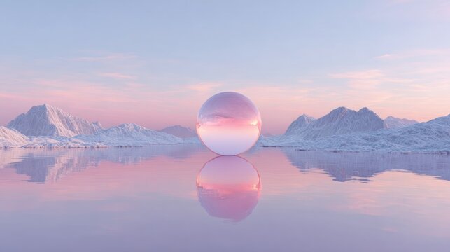 Abstract illustration of a sphere reflecting a soft dreamy landscape