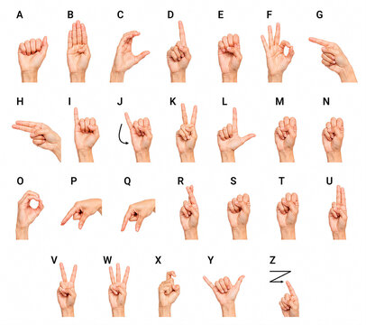 Visual guide to the American Sign Language (ASL) alphabet, showcasing hand shapes and gestures for each letter from A to Z.