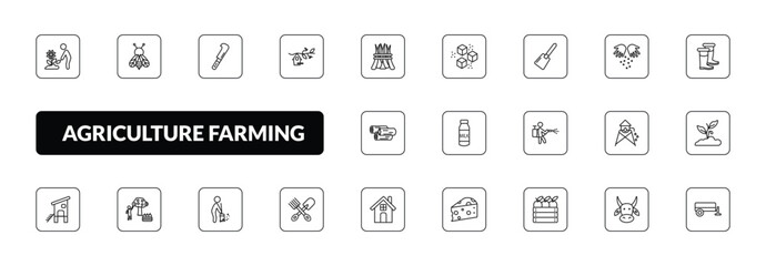 outline agriculture farming icons set - planting, bees, bird house, trailer. editable vector for web and mobile ui © IconArt