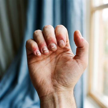Close-up of hand with damaged fingernails