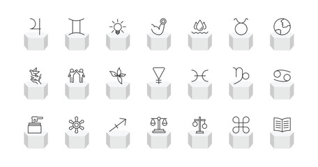 outline zodiac icons set - jupiter, gemini, strength, knowledge. editable vector for web and mobile ui © IconArt