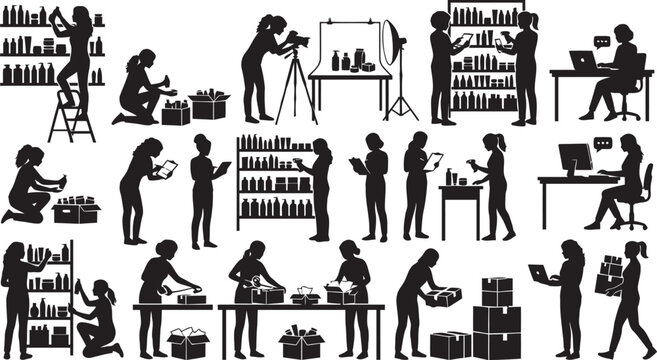 Retail and office worker silhouettes On White Background