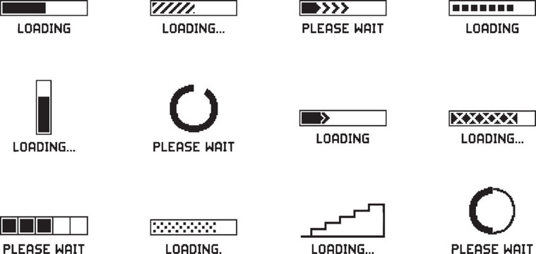 Loading Progress Indicator Icon Set with Buffering and Waiting Symbols.