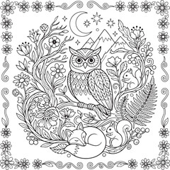 Fototapeta premium Black and white floral line art illustration of flowers
