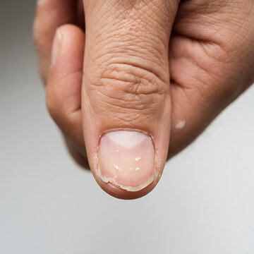 Close-up of thumb with damaged nail and hangnail