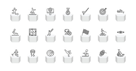 outline sport icons set - soccer, cartwheel, medal with number 1, unicycling hockey. editable vector for web and mobile ui © IconArt