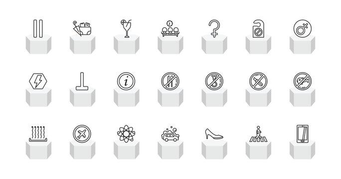outline signs icons set - is parallel to, lost items, waiting room, smarthphone. editable vector for web and mobile ui