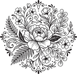 Fototapeta premium Elegant floral black and white vector illustration with detailed line art