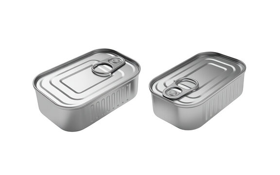 Two rectangular metal cans with pull tabs isolated on transparent background