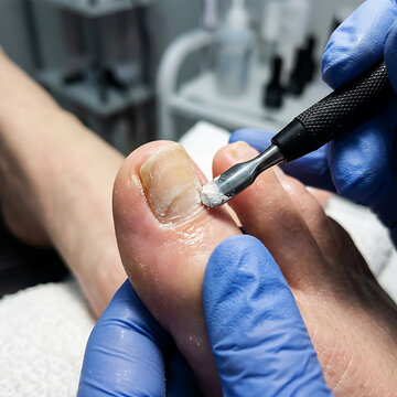 Nail technician removing glitter nail polish