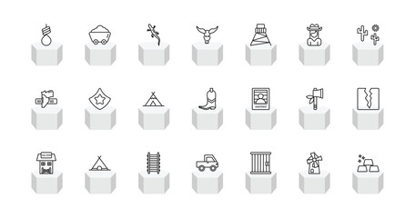 outline desert icons set - noose, mine, bull skull, ingots. editable vector for web and mobile ui © IconArt
