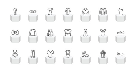 outline clothes collection. icons set - slit skirt, butterfly tie, kurta, ballets flats. editable vector for web and mobile ui © IconArt