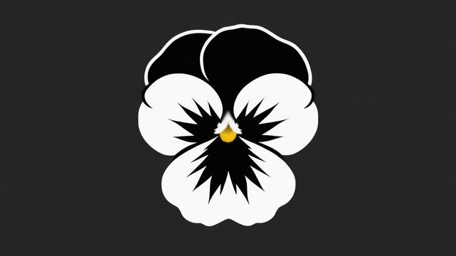 Minimalist pansy flower illustration featuring a stylized black and white graphic design element in this smooth animated motion video clip
