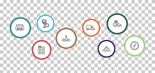 outline mechanicons icons set - bus in reparation, police car with lights, car wash hine, change car oil. editable vector for web and mobile ui © IconArt