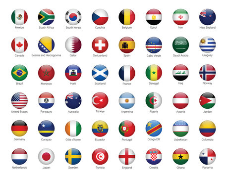 Vector illustration of 40 country flags from around the world