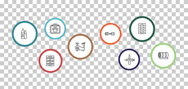 outline health and medical icons set - veterinary, medical strip, ampoule, contraceptive pills. editable vector for web and mobile ui