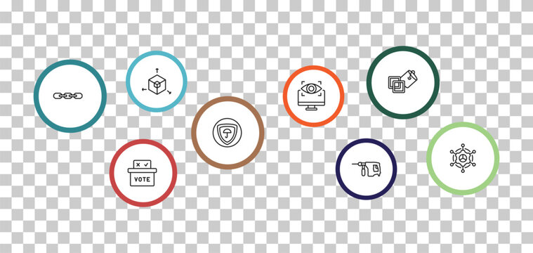 outline general icons set - 3d modeling, live paint, chain, referendum. editable vector for web and mobile ui