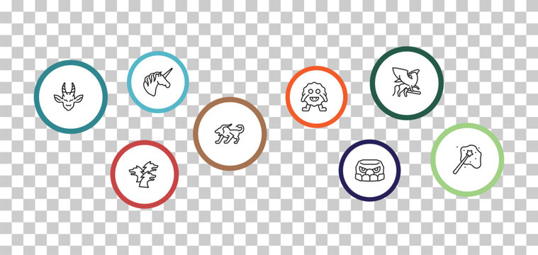 outline fairy tale icons set - unicorn, griffin, faun, cerberus. editable vector for web and mobile ui
