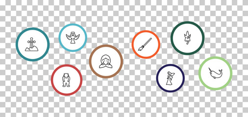 outline fairy tale icons set - harpy, karakasakozou, excalibur, yeti. editable vector for web and mobile ui © IconArt