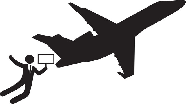 Businessman handing tablet to flying shark silhouette