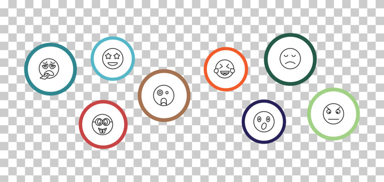 outline emoji icons set - surprise emoji, disappointed emoji, exhausted nerd editable vector for web and mobile ui