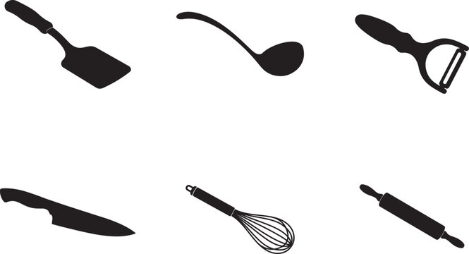 Kitchen Utensil Silhouette Vector Icon Set for Cooking and Culinary Design