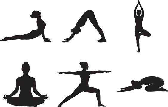 Yoga Pose Silhouette Vector Icon Set for Fitness Wellness and Meditation