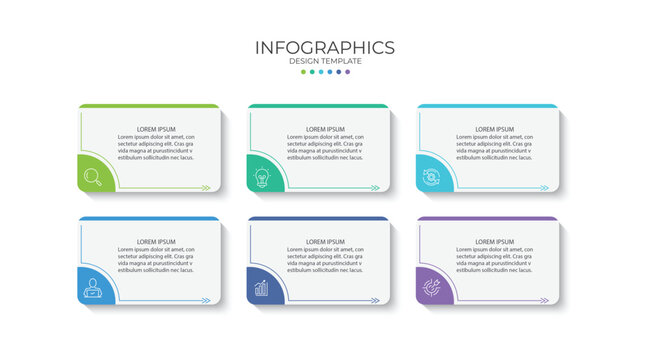 Business infographic template. 6 Step timeline journey. Process diagram, 6 options, Infographic elements vector illustration.